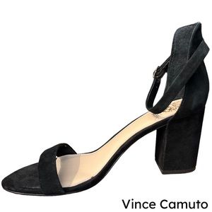 Vince Camuto Black Suede Leather Chunky Heel Strappy size 9